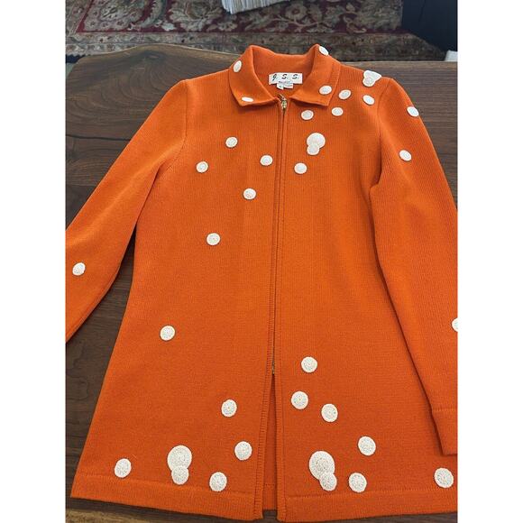 JSS Woman’s Knit Wear Blazer sz S Orange/Embroidered Cream Circle Wool blend USA - Picture 1 of 12